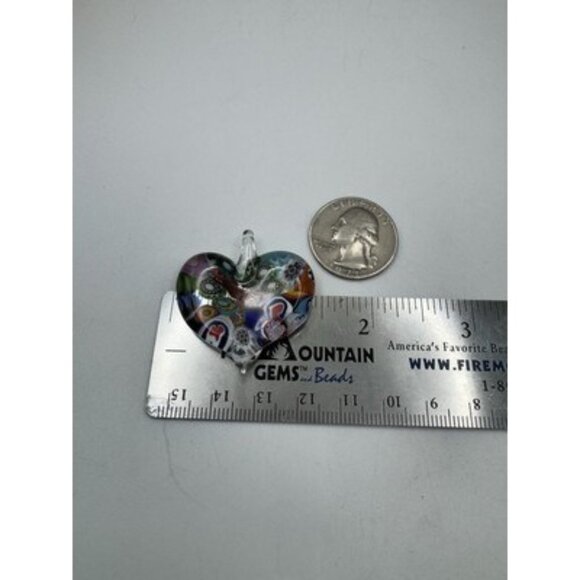 Authentic Murano Glass Millefiori Pendant Necklace Heart Shaped Glass Flower - Picture 3 of 5